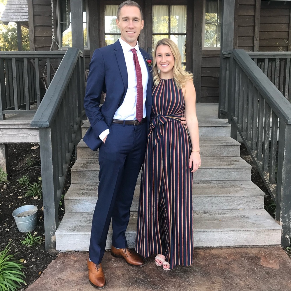 Long jumpsuit from Anthropologie - great for fall wedding guest!